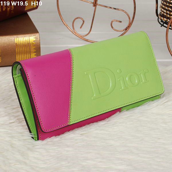 dior bi-fold wallet calfskin 119 green&rosered - Click Image to Close